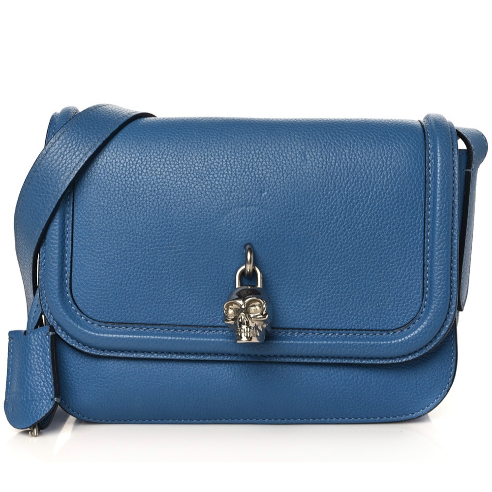 Alexander McQueen skull Padlock Shoulder / Cross Body Bag Purse; blue